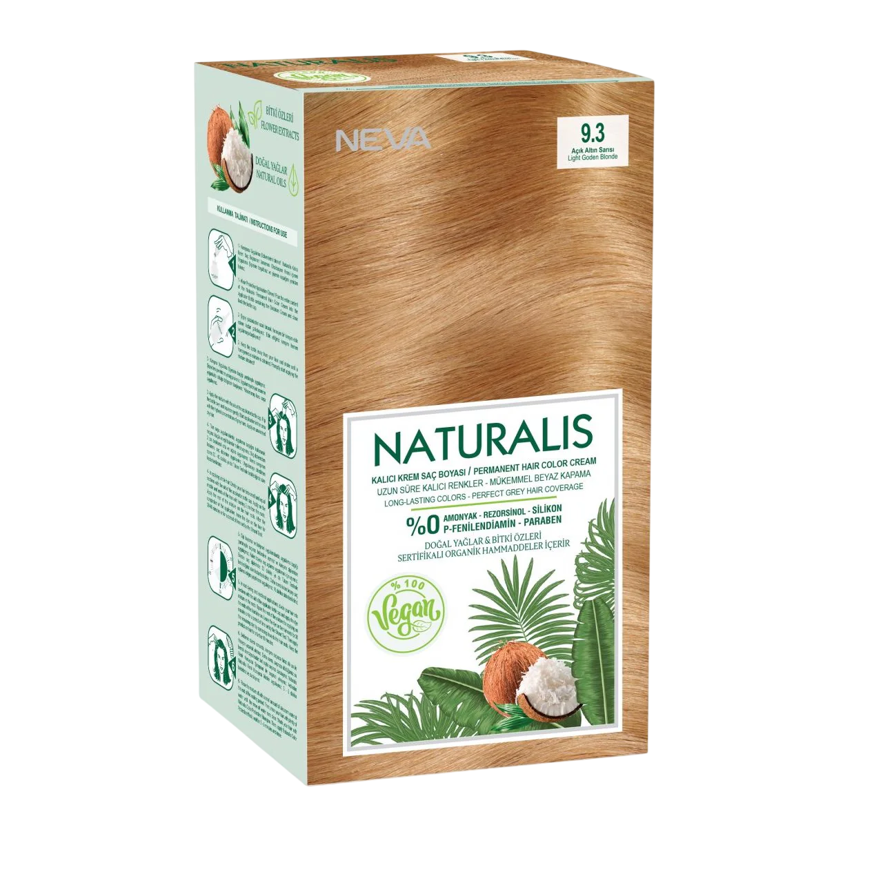 Neva, Naturalis, Permanente Haarfarbe, 9.3 Light Golden Blond, 150 ml
