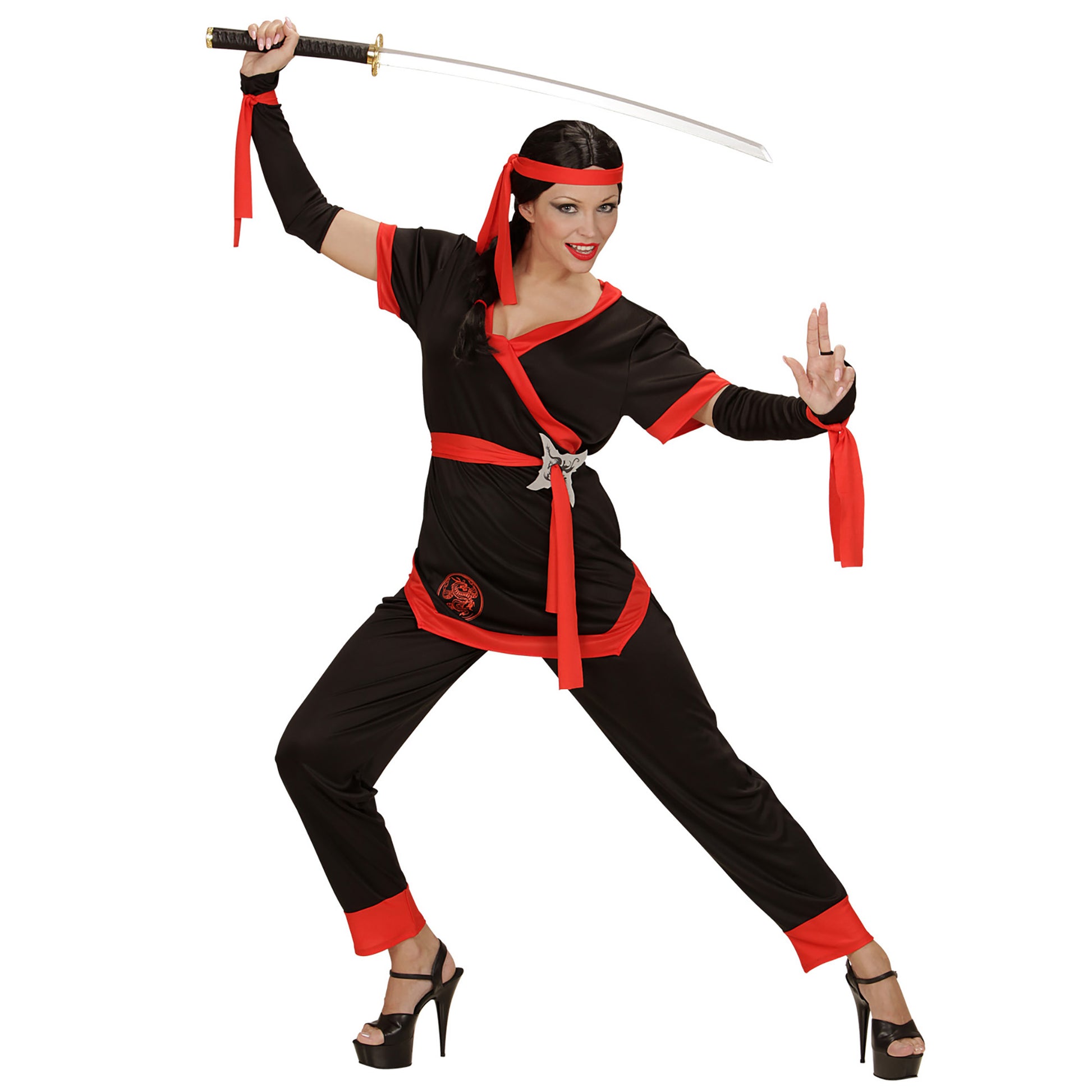 "NINJA GIRL" (Jacke, Hose, Gürtel, fingerlose Handschuhe, Schnüre, Stirnband) – Detailansicht