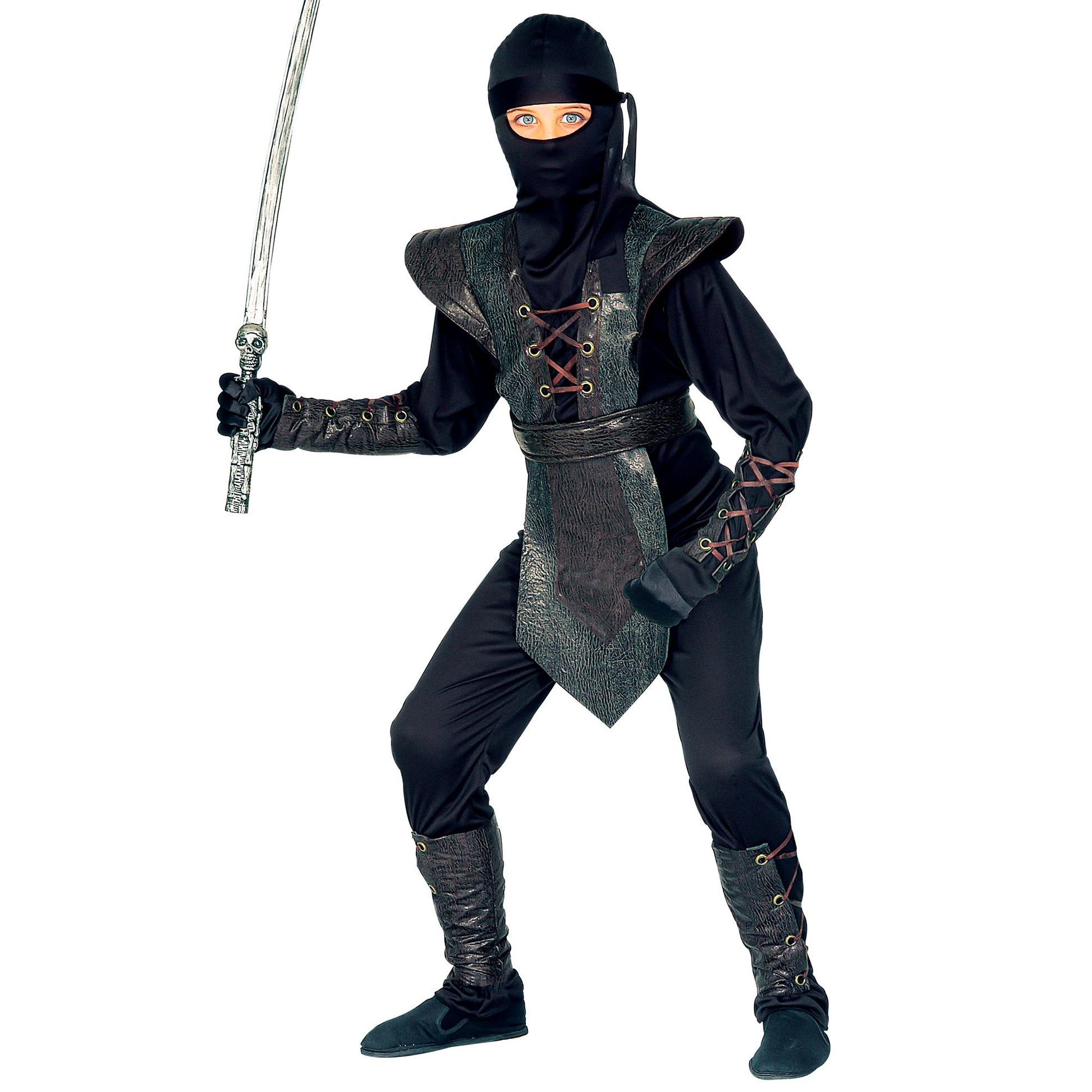 "NINJA MASTER" (Kostüm, Armatur, Gürtel, Armbänder, Maske, Kopfband) – Vorderansicht