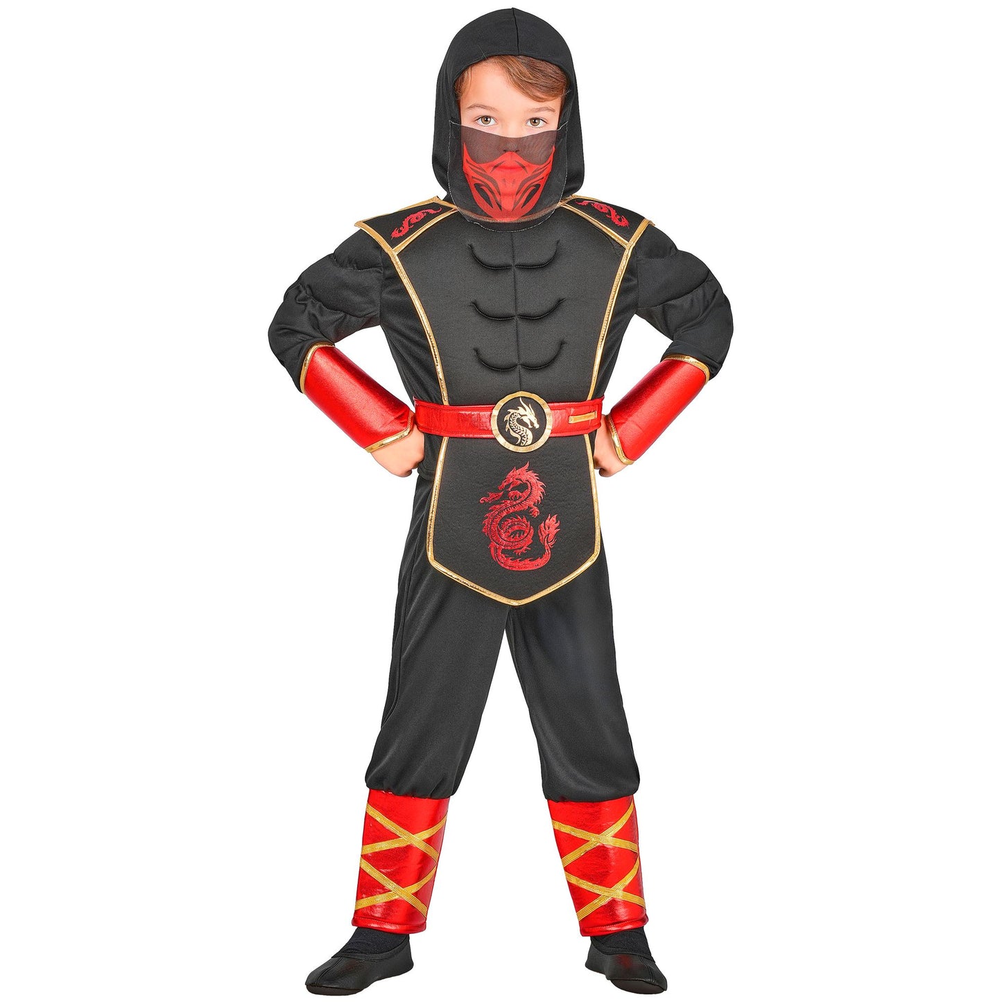 "NINJA" (Oberrteil mit Kapuze und Rüstung, Hose, Maske) – Vorderansicht