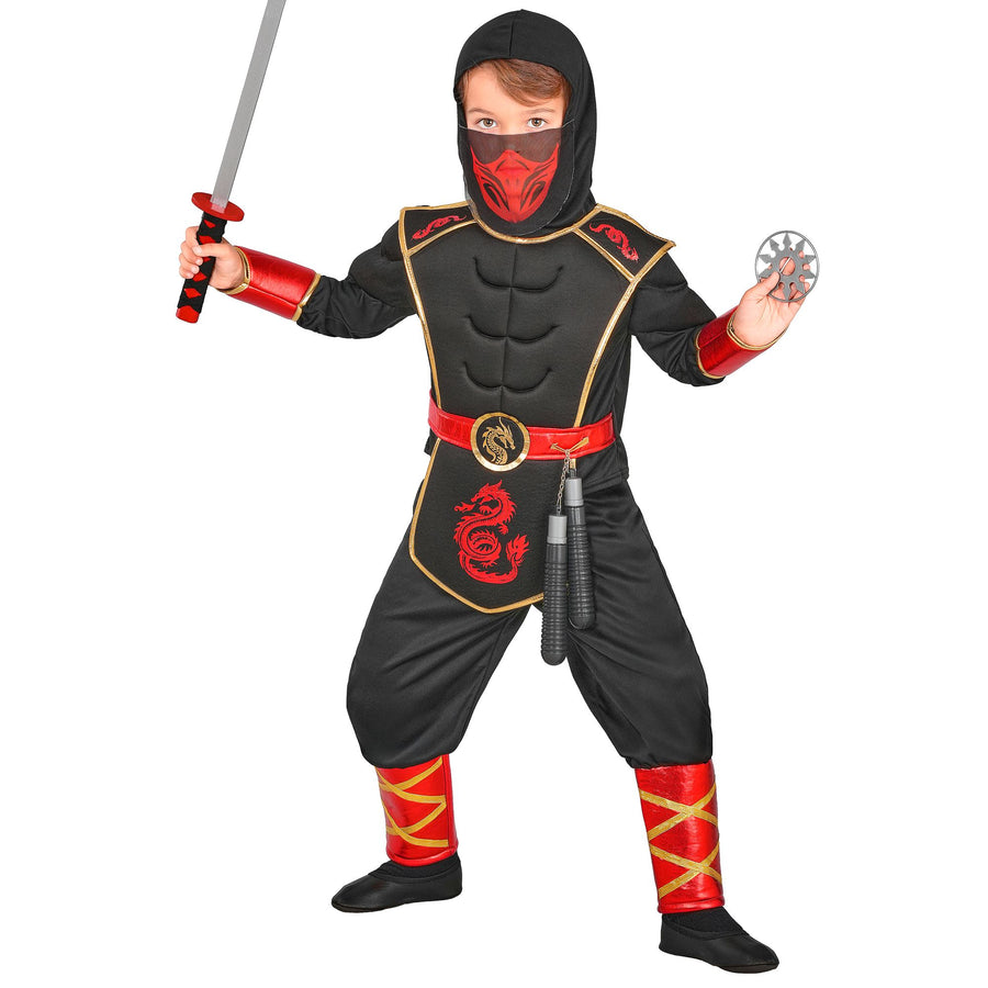 "NINJA" (Oberrteil mit Kapuze und Rüstung, Hose, Maske) – Detailansicht