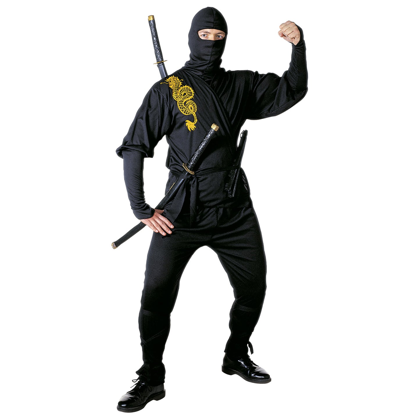 "NINJA" (Oberteil, Hose, Rock, Gürtel,Beinbänder, Maske) – Vorderansicht