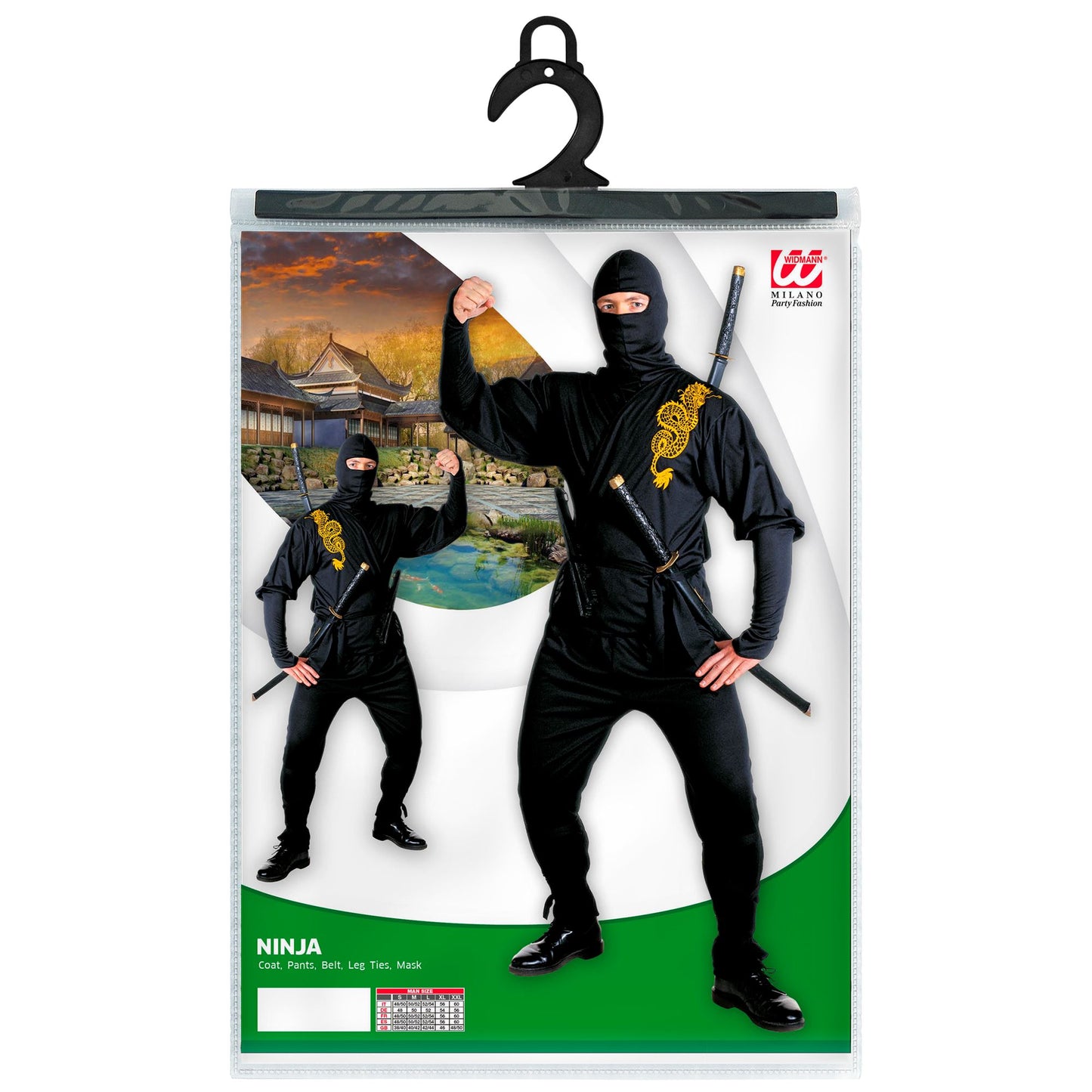 "NINJA" (Oberteil, Hose, Rock, Gürtel,Beinbänder, Maske) – Detailansicht