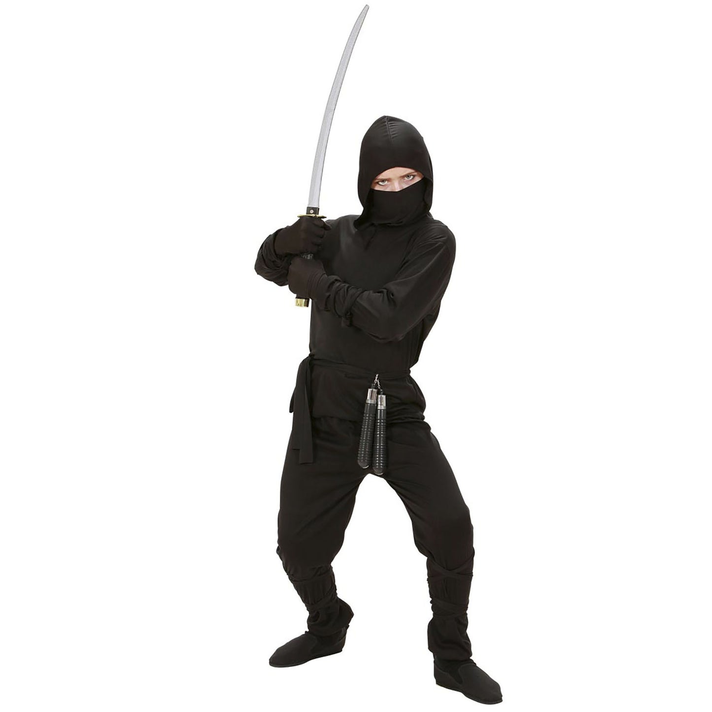"NINJA" (Oberteil mit Kapuze, Hose, Gürtel, Maske, Arm und- Beinbänder) – Detailansicht