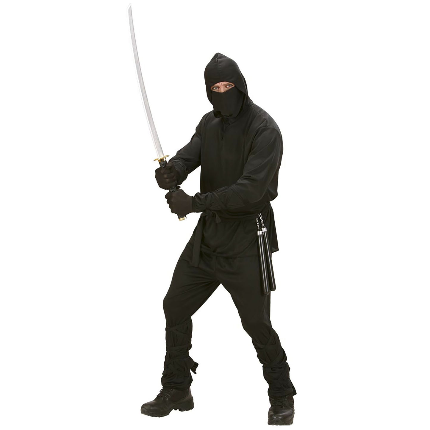 "NINJA" (Oberteil mit Kapuze, Hose, Gürtel, Maske, Arm- und Beinbänder) – Detailansicht