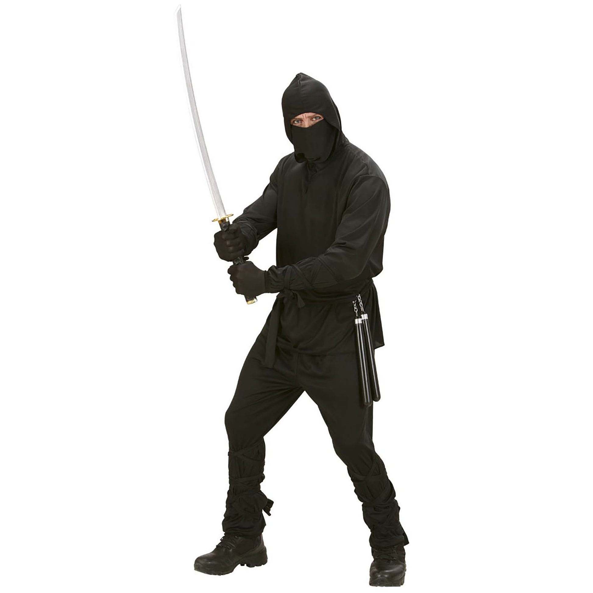 "NINJA" (Oberteil mit Kapuze, Hose, Gürtel, Maske, Arm- und Beinbänder) – Detailansicht