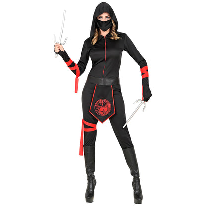 "NINJA" (Overall mit Kapuze, Gesichtsmaske, Gürtel, Armschnüre, Beinschnur) – Vorderansicht