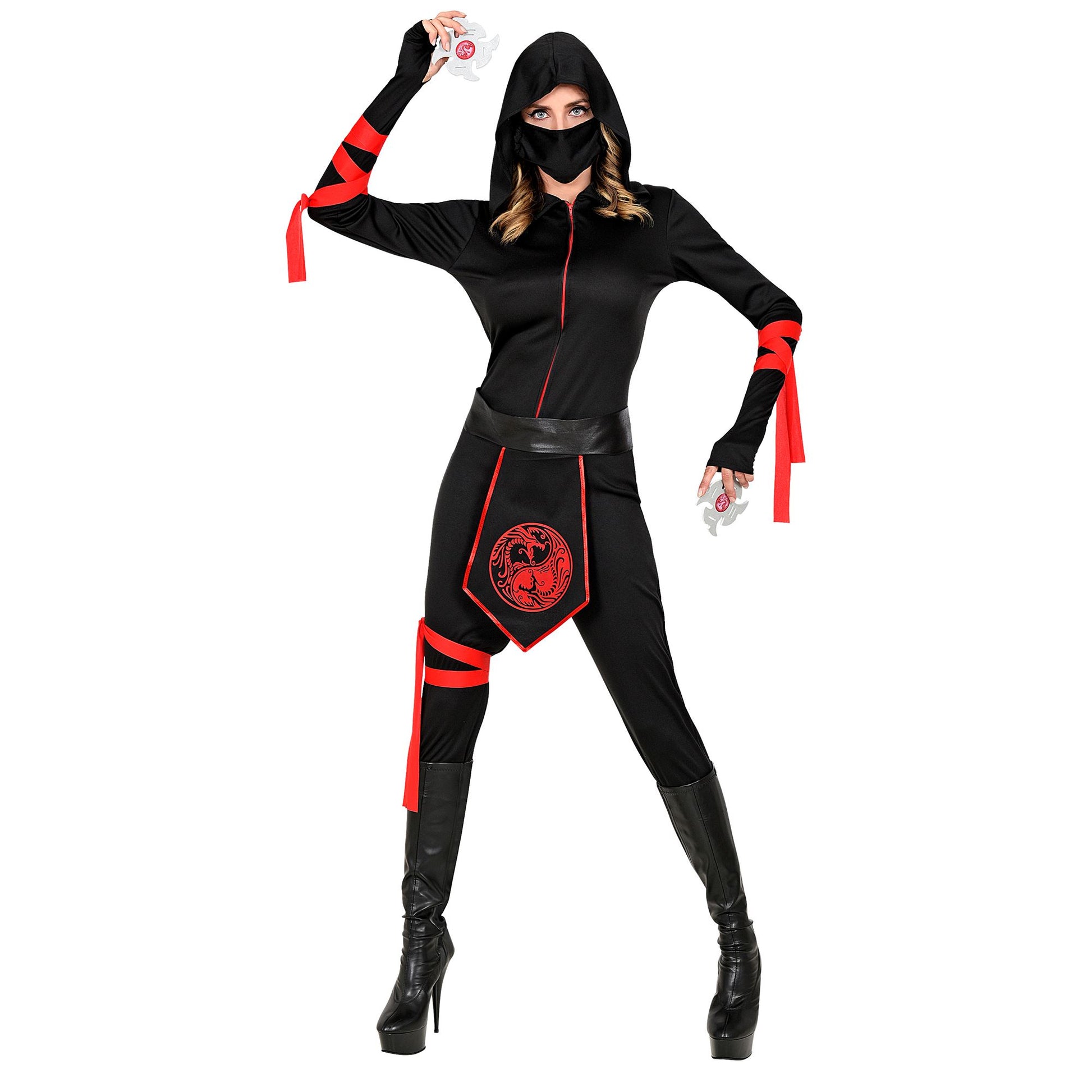 "NINJA" (Overall mit Kapuze, Gesichtsmaske, Gürtel, Armschnüre, Beinschnur) – Detailansicht