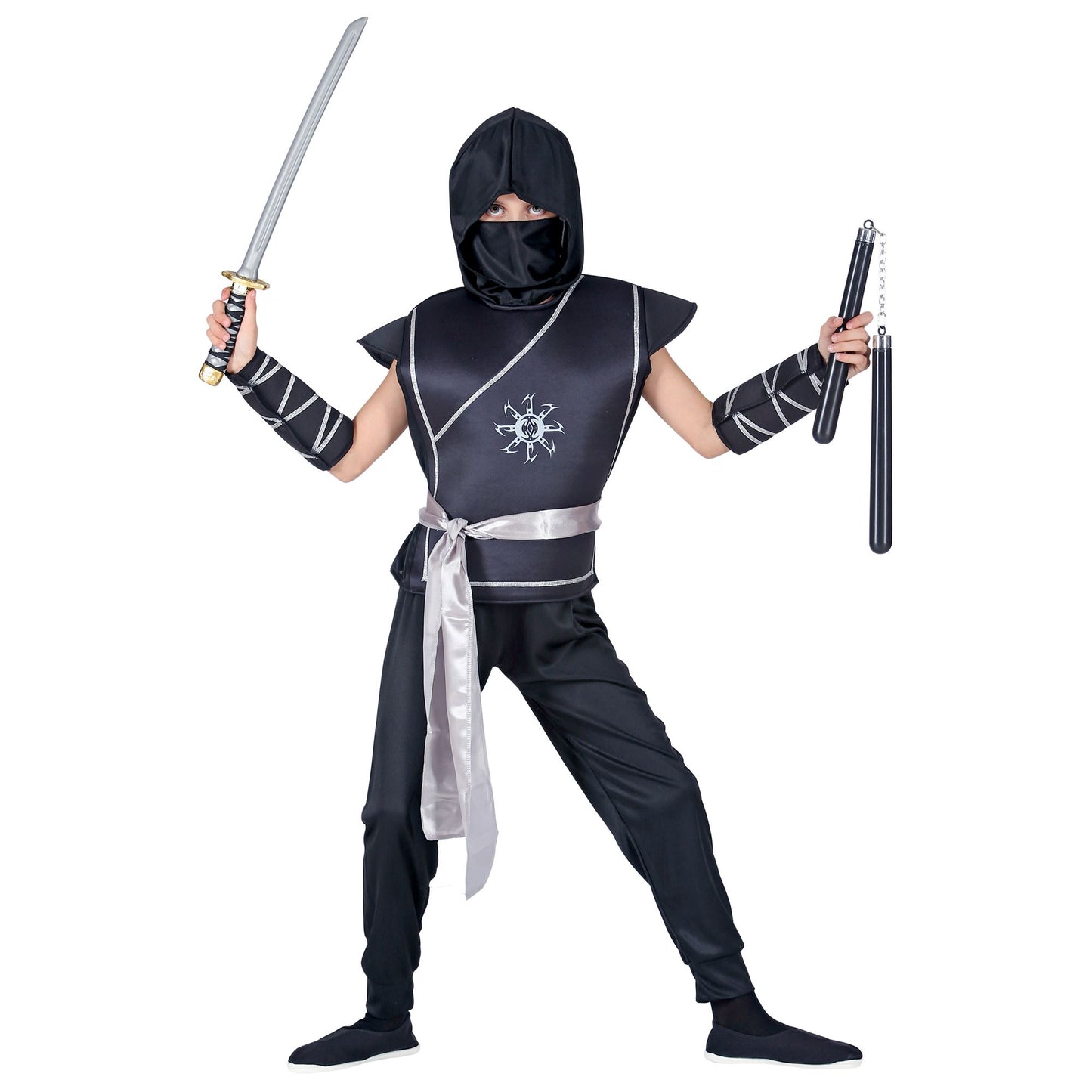 "NINJA" (Weste mit Rüstung, Hose, Gürtel, Armschoner, Maske) – Vorderansicht