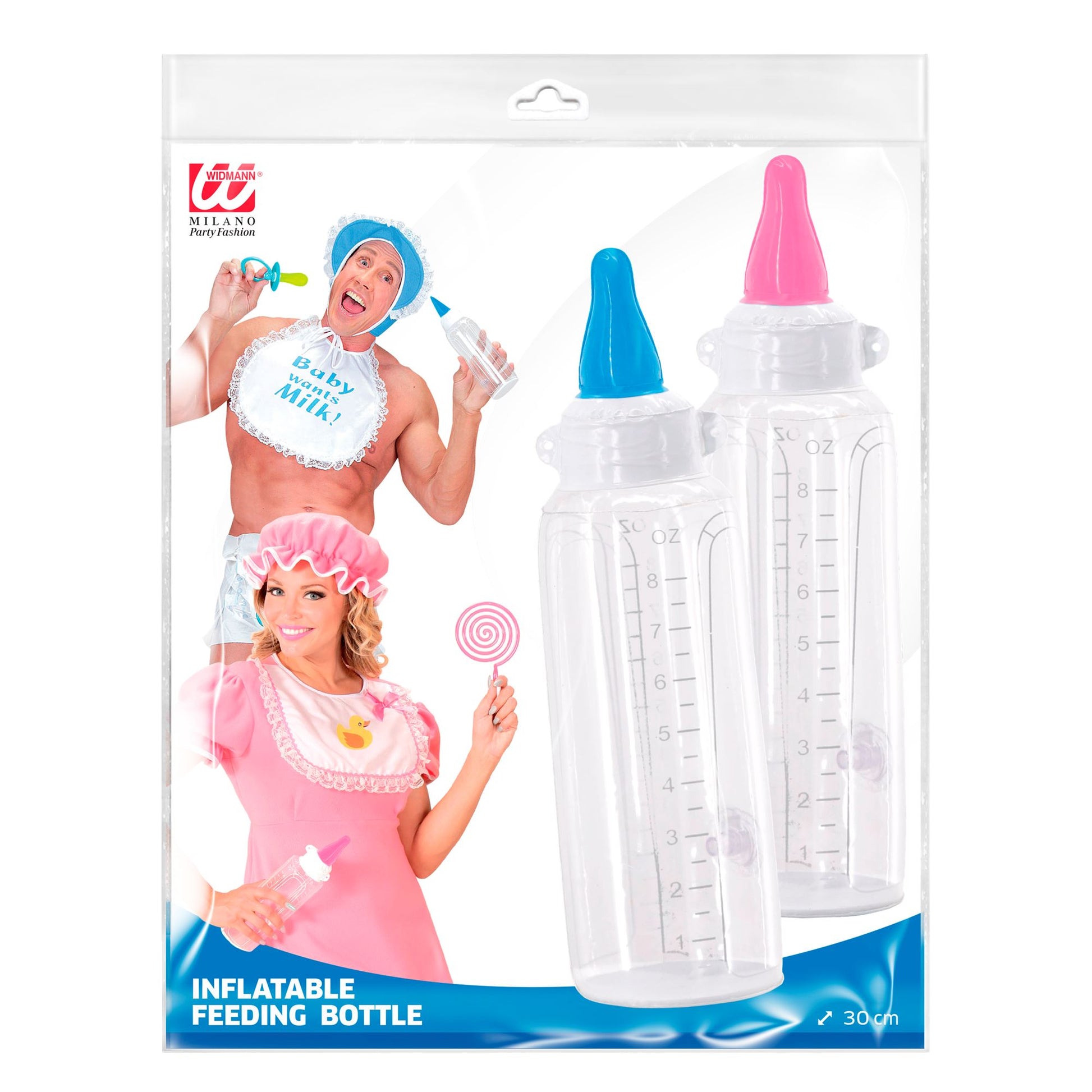 "NUCKELFLASCHE AUFBLASBAR" 30 cm -in 2 Farben sort – Detailansicht