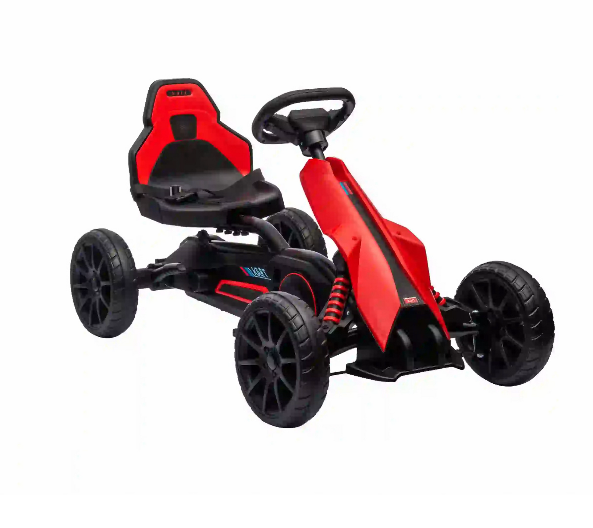Rotes Go-Kart für Kinder mit Handbremse und verstellbarem Sitz für 3-8 Jahre.