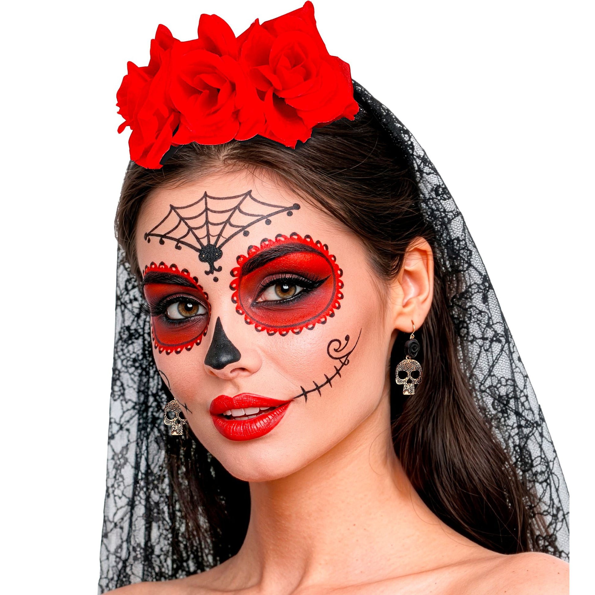 "OHRRINGE MIT SCHWARZER ROSE UND GOLDENEM TOTENKOPF" – Ansicht 3