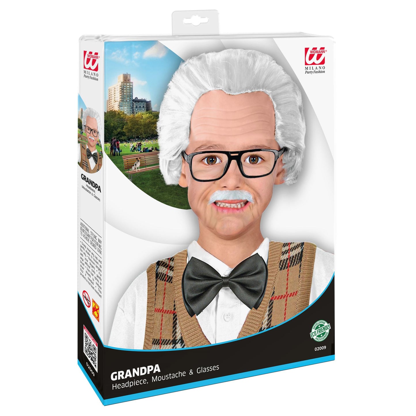 "OPA PERÜCKE MIT GLATZE, SCHNURRBART & BRILLE" in Box – Detailansicht