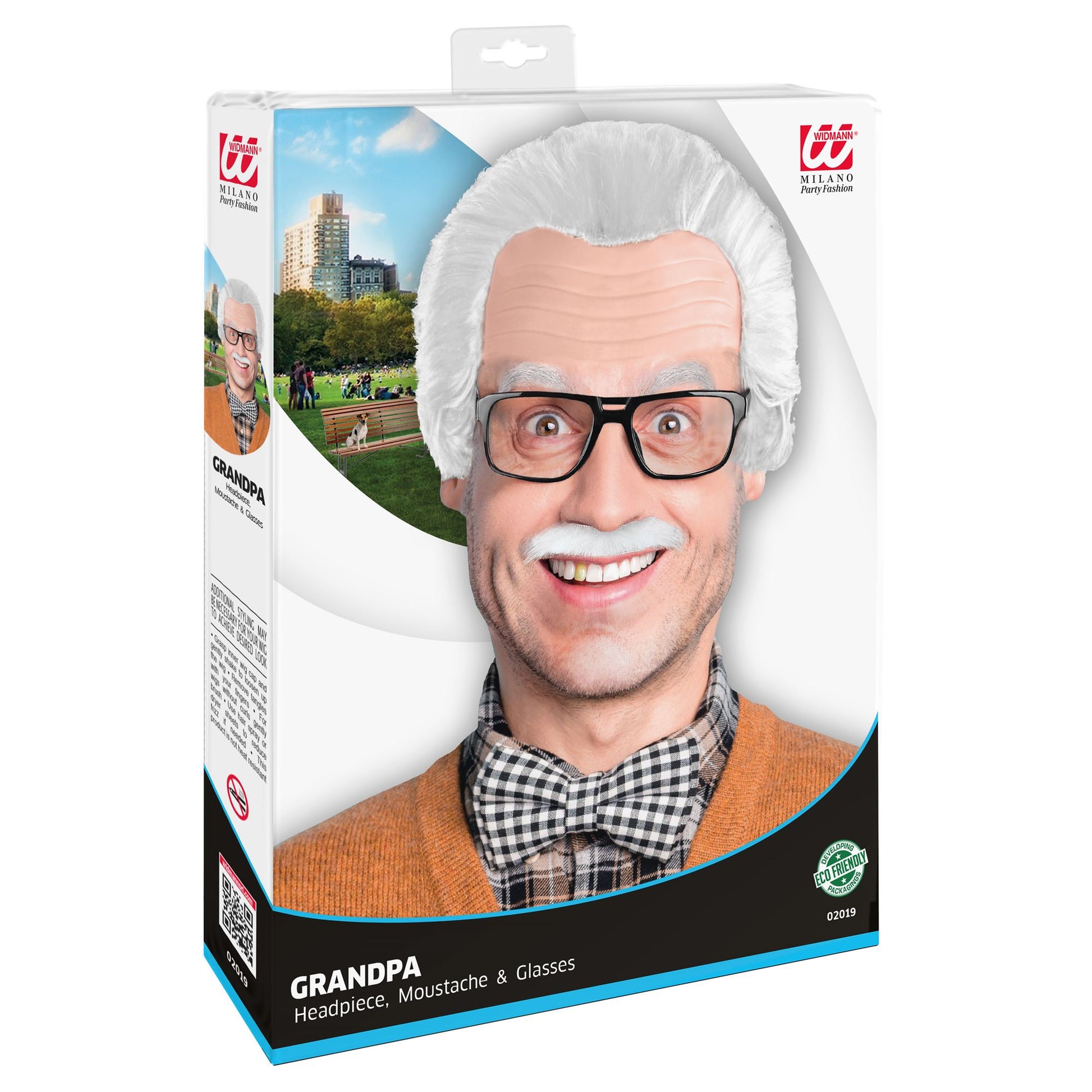 "OPA PERÜCKE MIT GLATZE, SCHNURRBART & BRILLE" in Box – Detailansicht