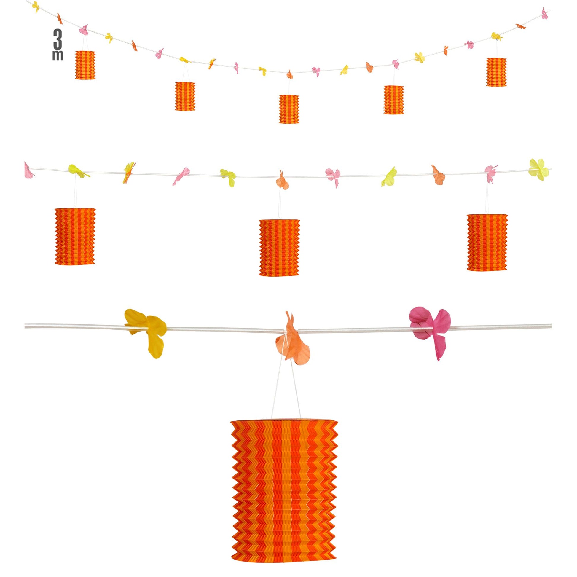 "ORANGE/GELBE LATERNENGIRLANDE MIT BLUMEN" 3 m – Vorderansicht