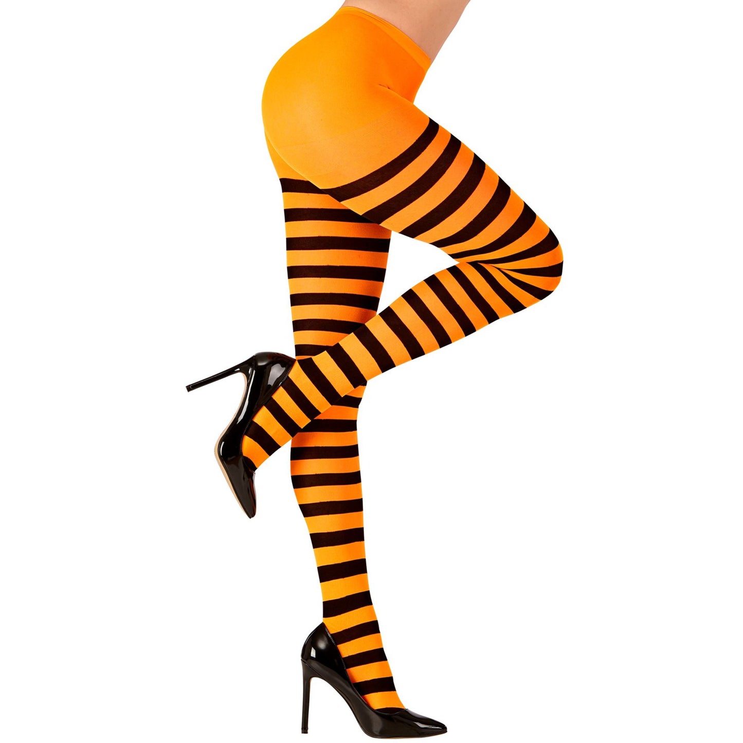 "ORANGE-SCHWARZ GESTREIFTE STRUMPFHOSE" 70 DEN – Vorderansicht
