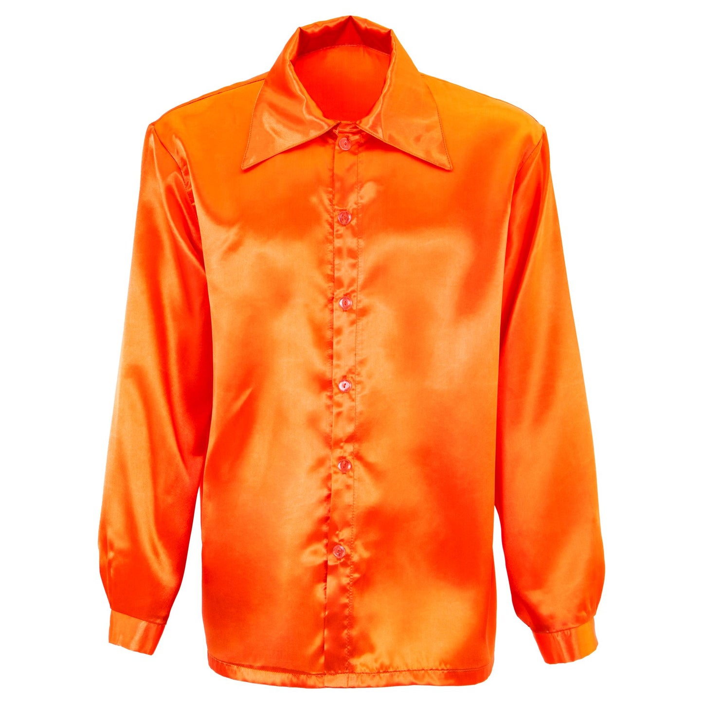 "ORANGEFARBENES 70ER JAHRE DISCOHEMD" aus Satin – Detailansicht