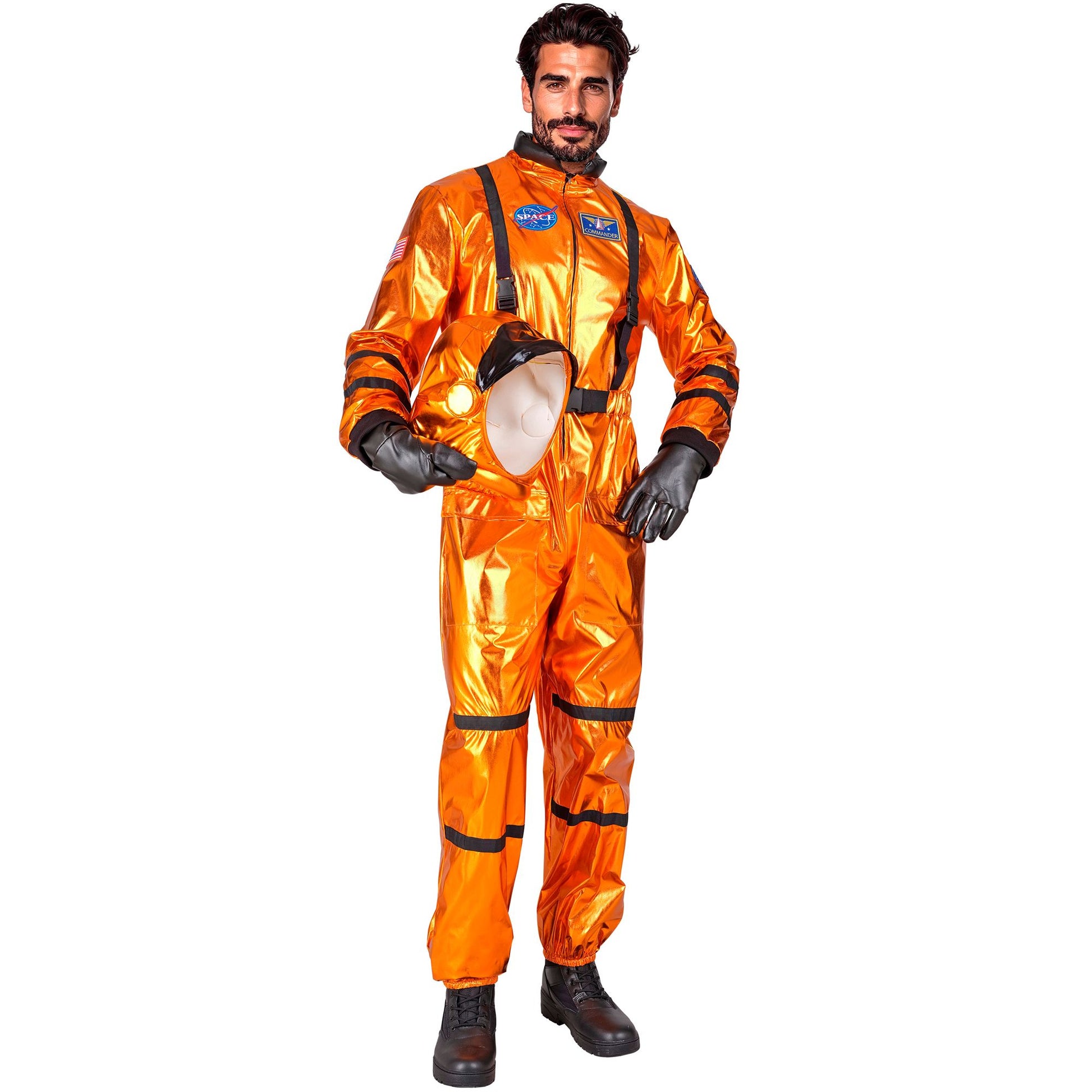 Widmann oranger Astronaut Commander Overall mit Helm – Detailansicht
