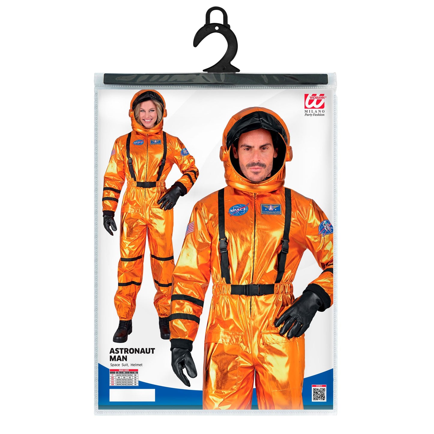 Widmann oranger Astronaut Commander Overall mit Helm – Rückansicht