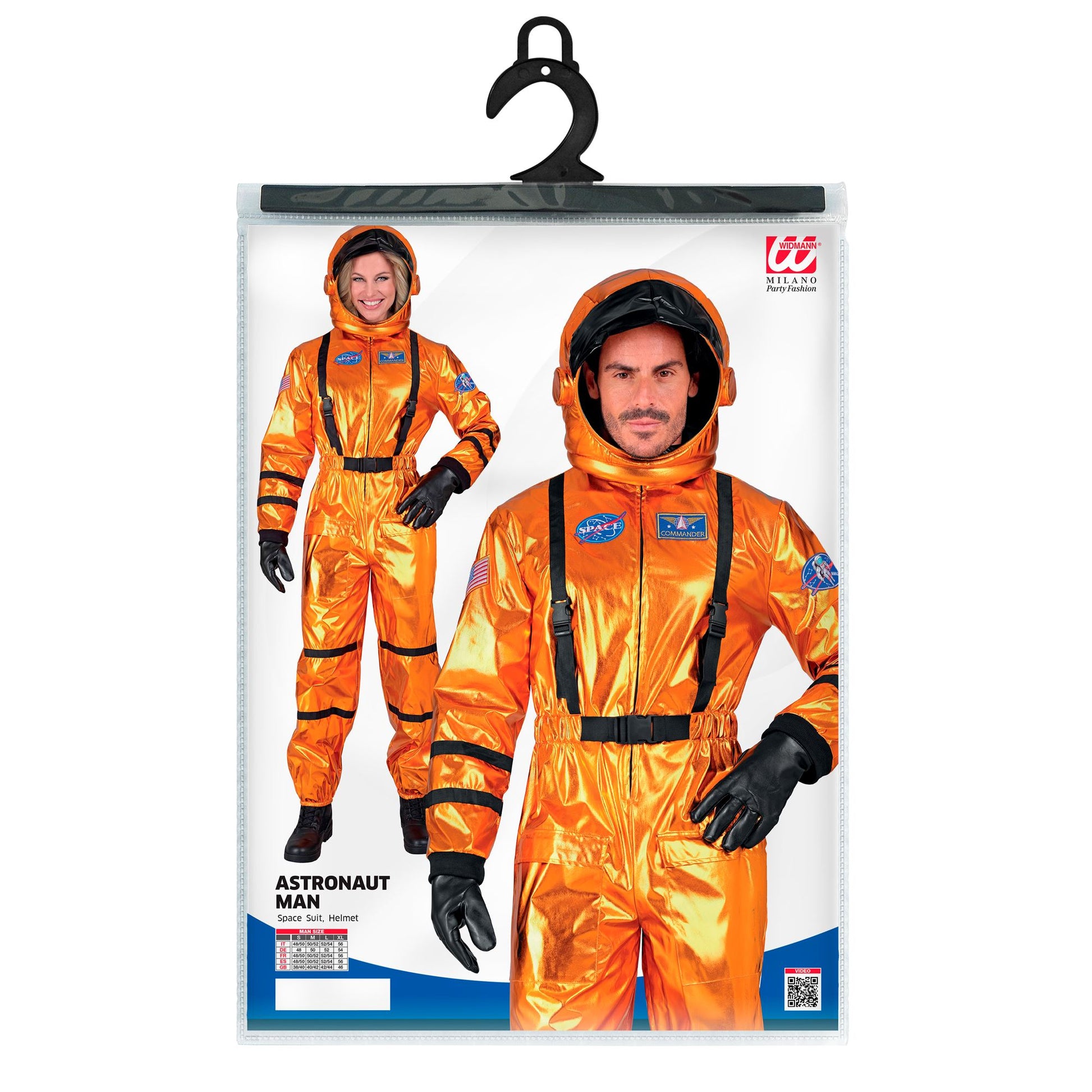 Widmann oranger Astronaut Commander Overall mit Helm – Rückansicht