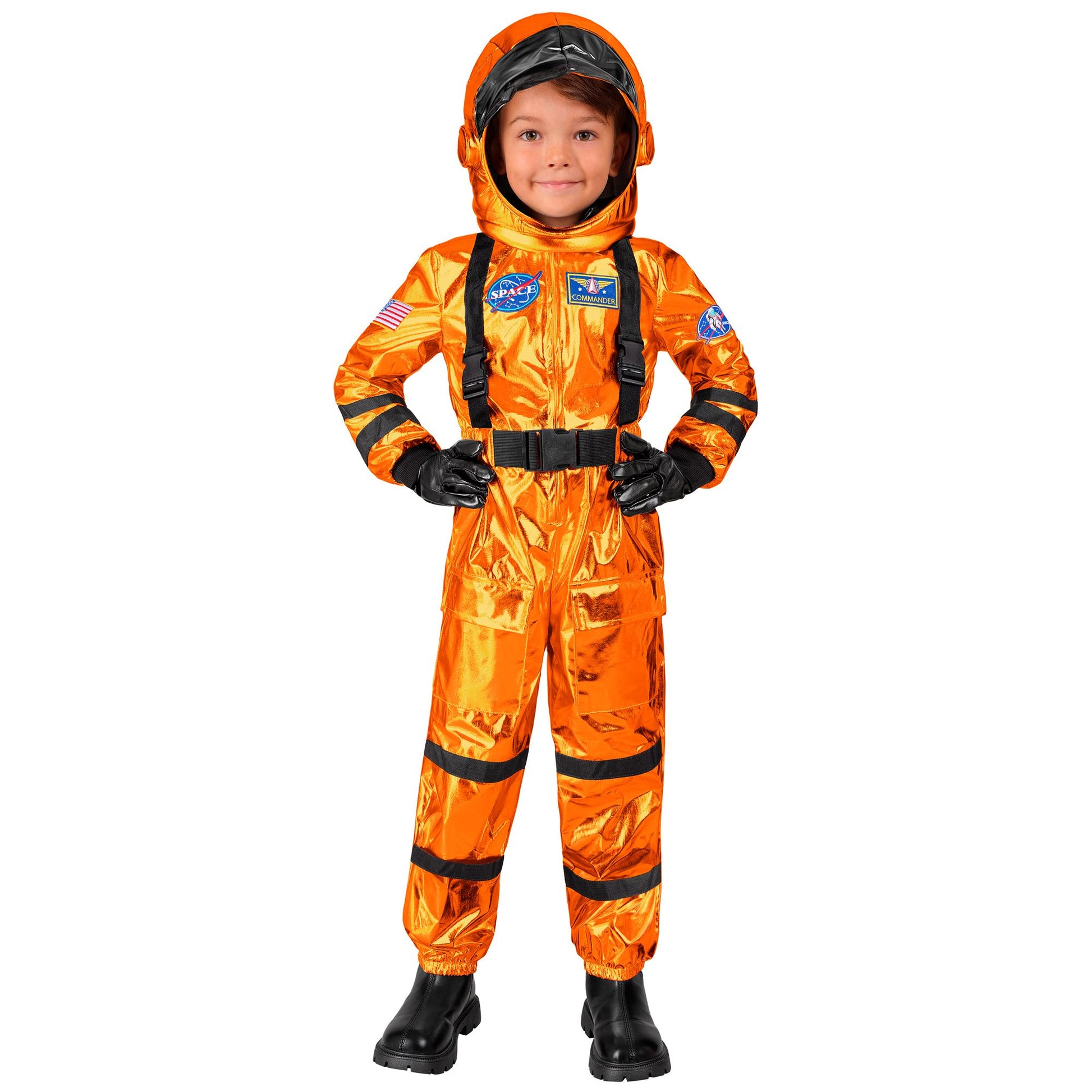 Oranger Astronaut Commander Kostüm mit Helm für Kinder Widmann – Detailansicht