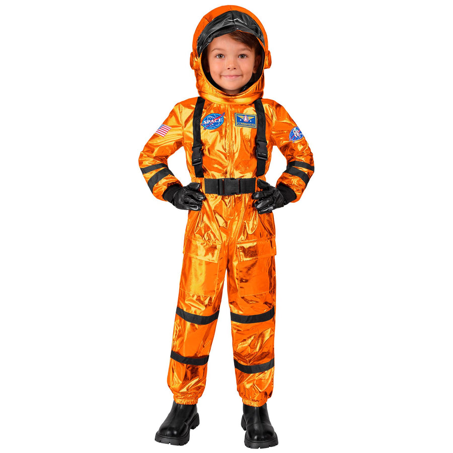 Oranger Astronaut Commander Kostüm mit Helm für Kinder Widmann – Detailansicht