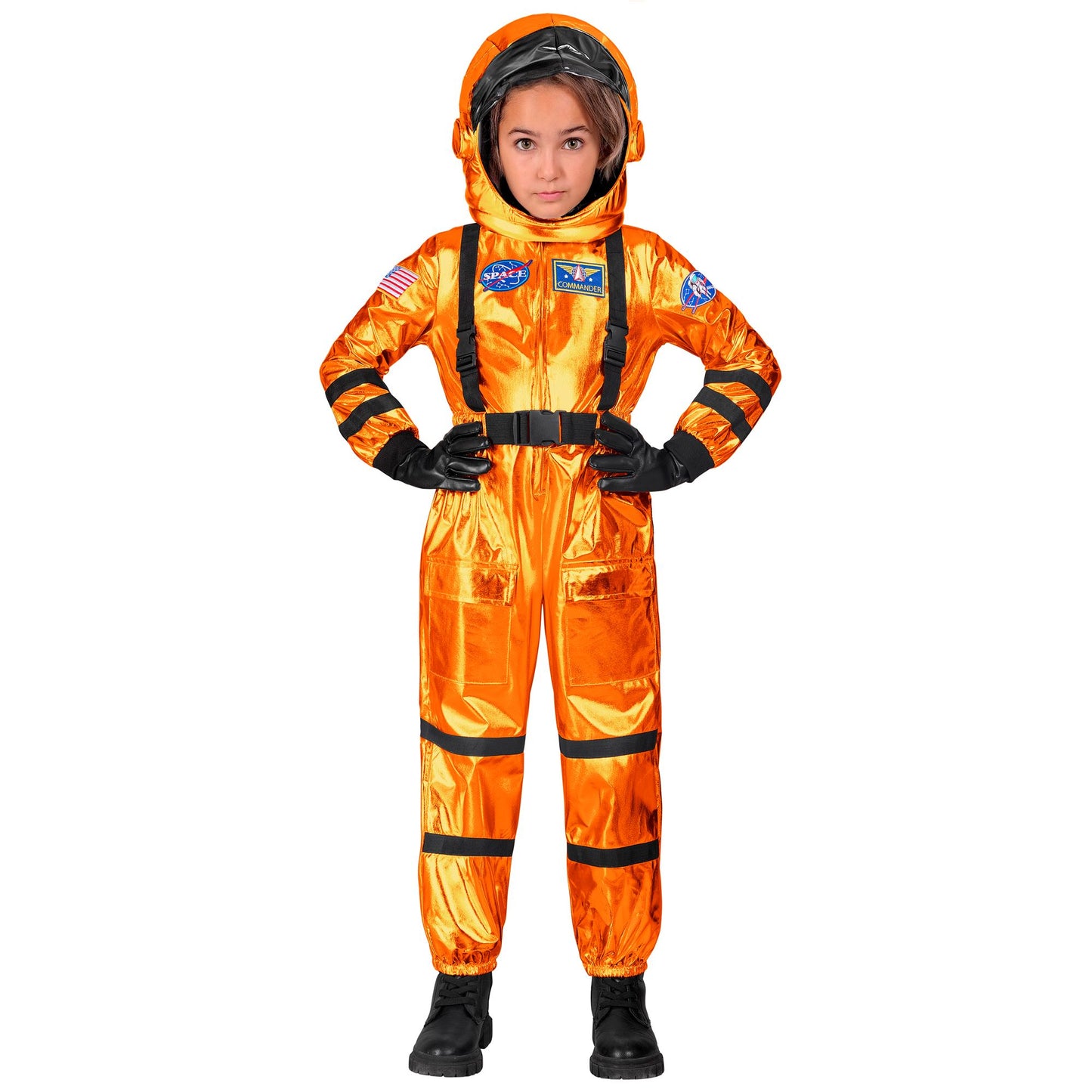 Oranger Astronaut Commander Kostüm mit Helm für Kinder Widmann – Seitenansicht