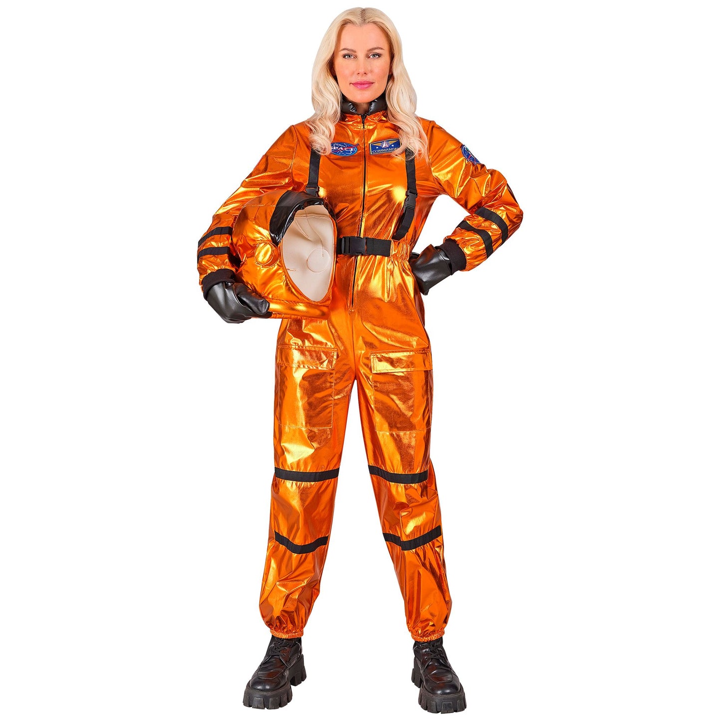 Widmann oranger Astronaut Commander Overall mit Helm für Frauen – Detailansicht