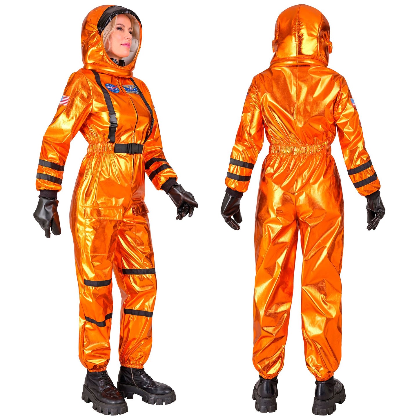 Widmann oranger Astronaut Commander Overall mit Helm für Frauen – Seitenansicht