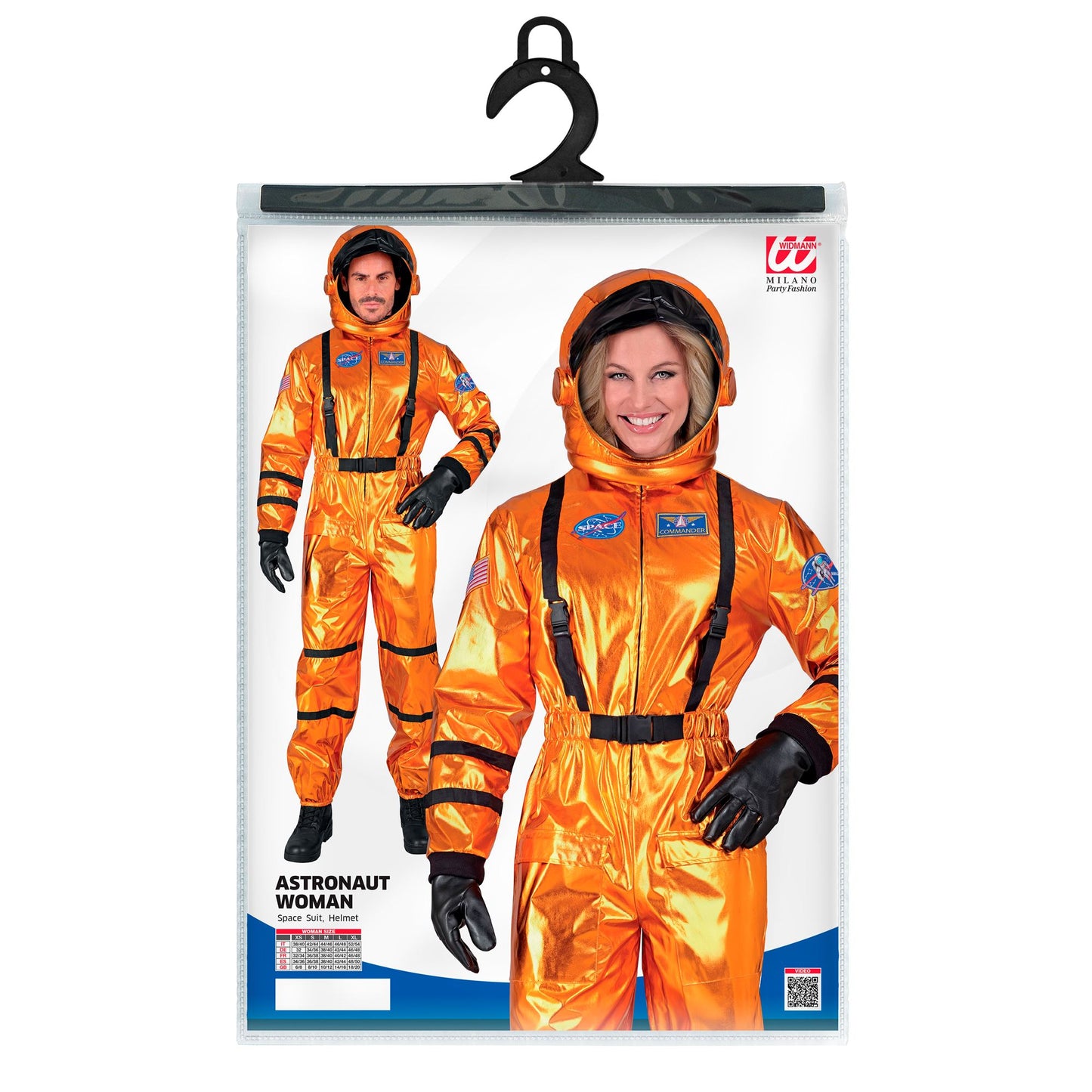 Widmann oranger Astronaut Commander Overall mit Helm für Frauen – Rückansicht
