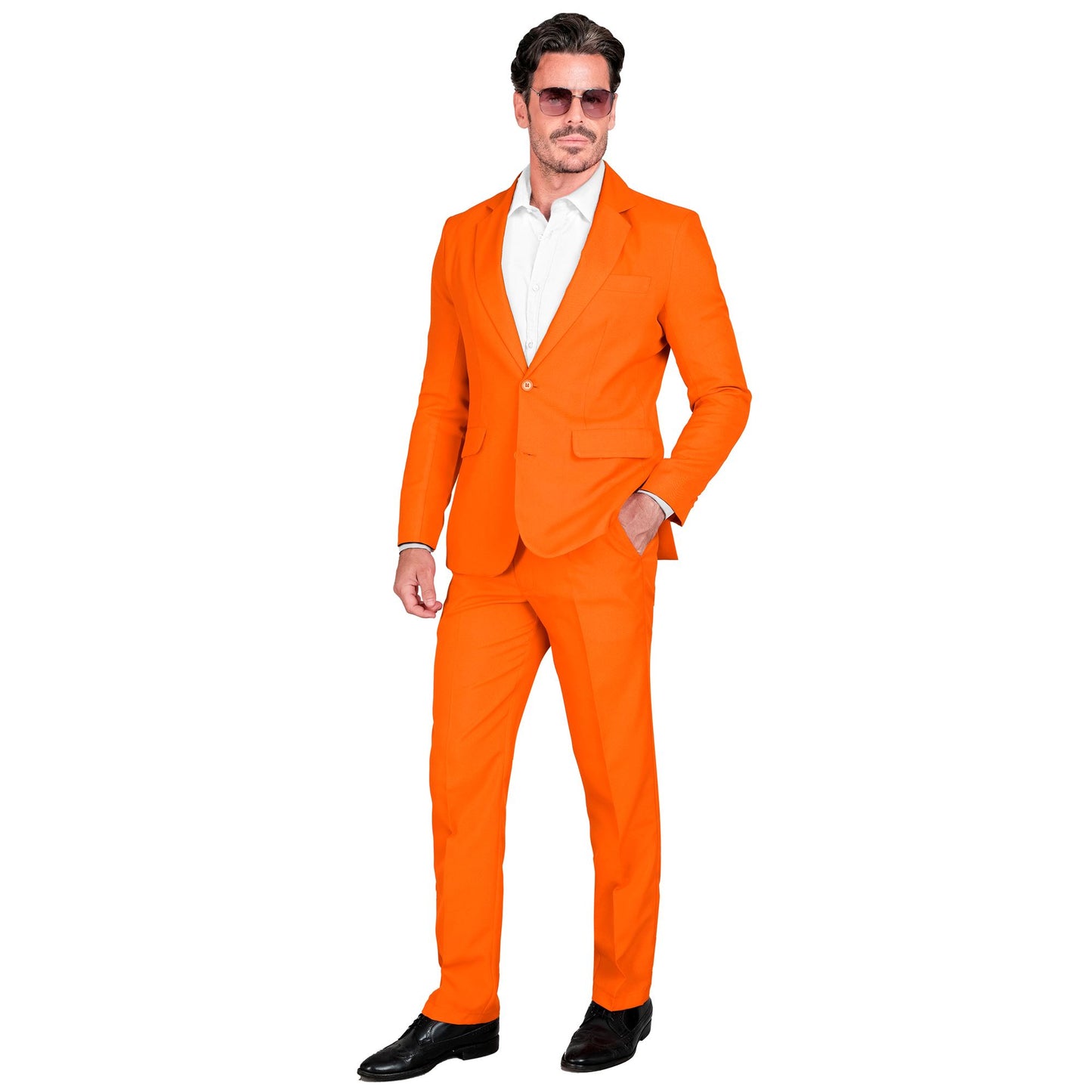 "ORANGENER PARTY FASHION ANZUG" (Jackett, Hose) – Vorderansicht
