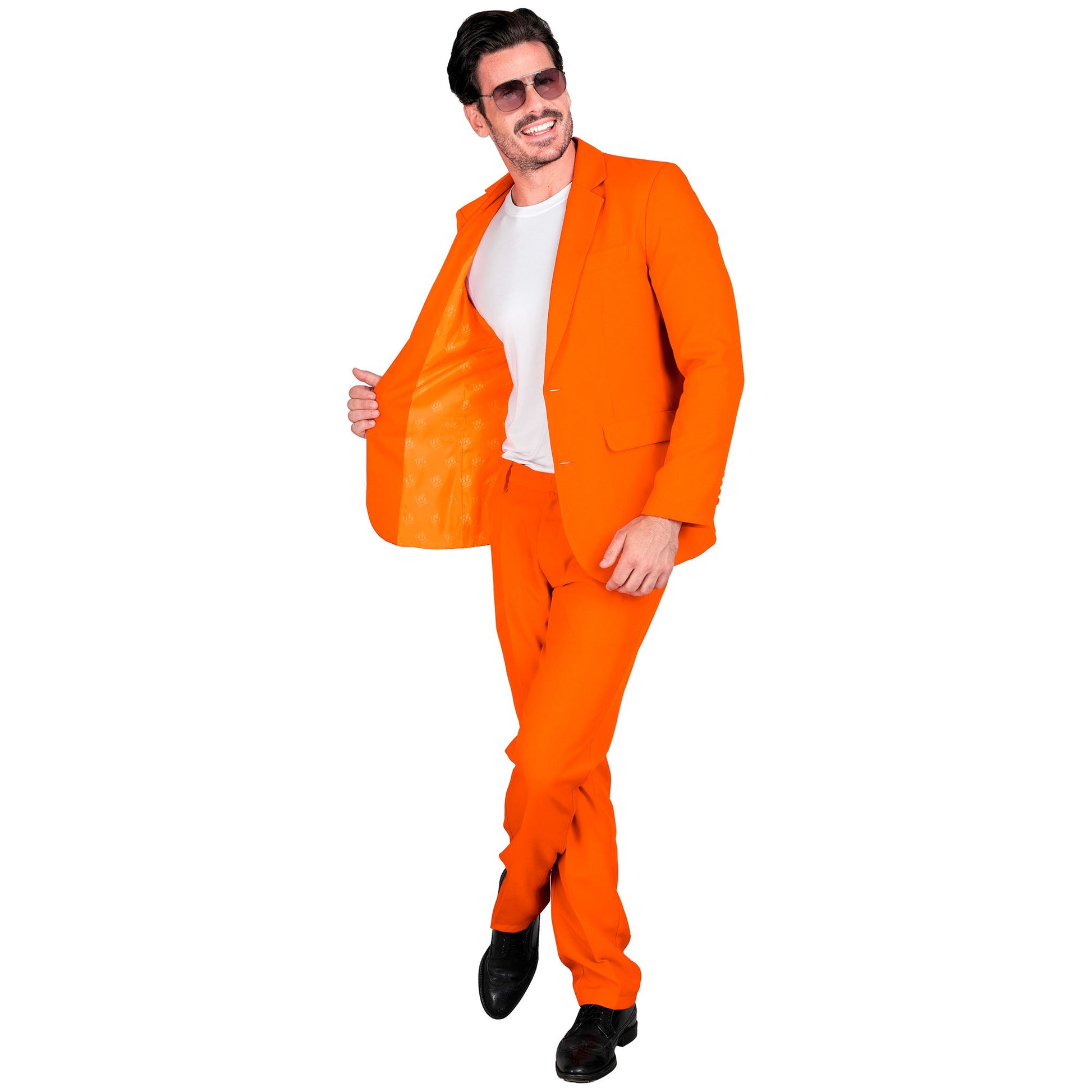 "ORANGENER PARTY FASHION ANZUG" (Jackett, Hose) – Detailansicht