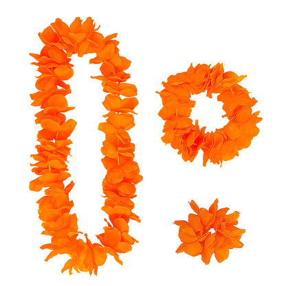 "ORANGENES HAWAII-SET" (Halskette, Sitrnband, Armband) – Vorderansicht