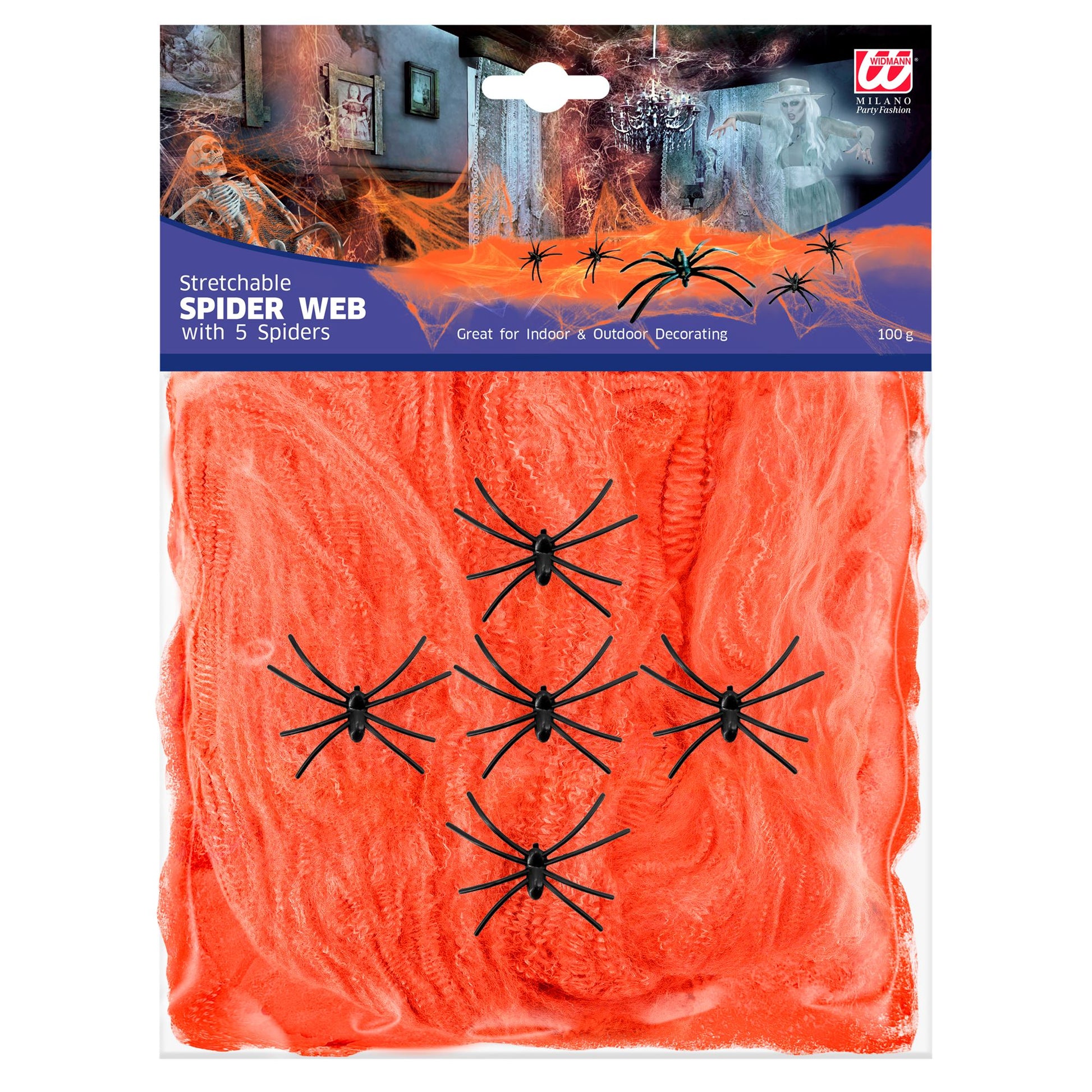 "ORANGENES SPINNENNETZ 100 g MIT 5 SPINNEN" – Vorderansicht