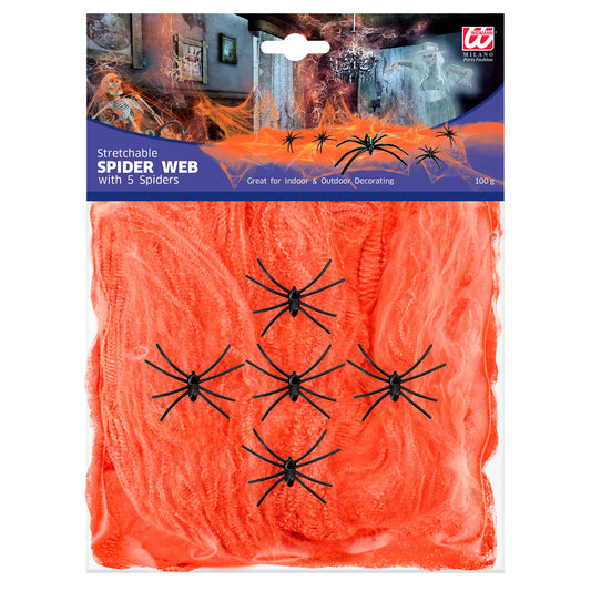 "ORANGENES SPINNENNETZ 100 g MIT 5 SPINNEN" – Vorderansicht