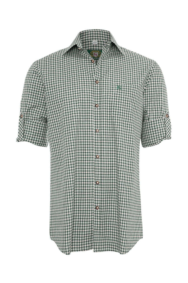 OS Trachten Herren Trachtenhemd – Grün Kariert, Baumwollmischung, Regular Fit - Fasnacht24.ch