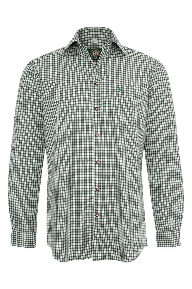 OS Trachten Herren Trachtenhemd – Grün Kariert, Baumwollmischung, Regular Fit - Fasnacht24.ch