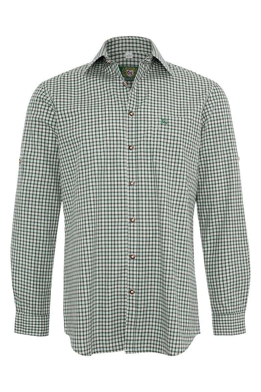 OS Trachten Herren Trachtenhemd – Grün Kariert, Baumwollmischung, Regular Fit - Fasnacht24.ch