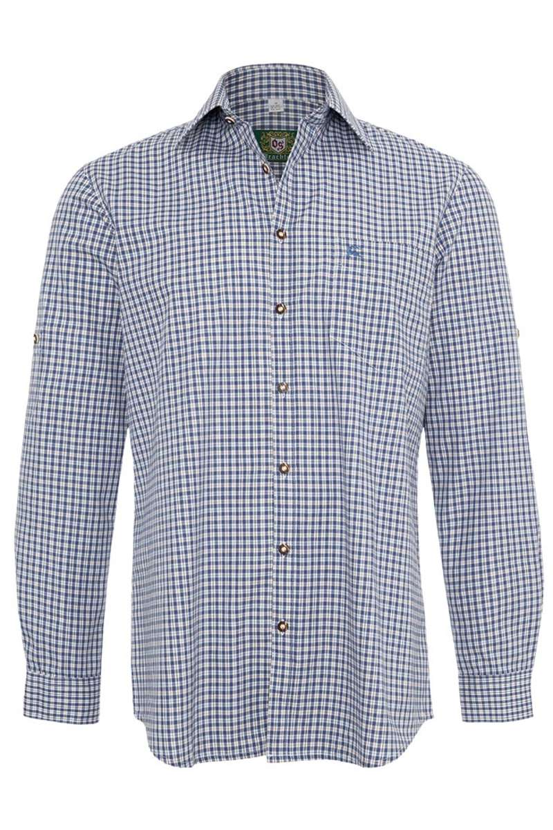 Herren Trachten Krempelarm Hemd Regular Fit Kornblau - Fasnacht24.ch