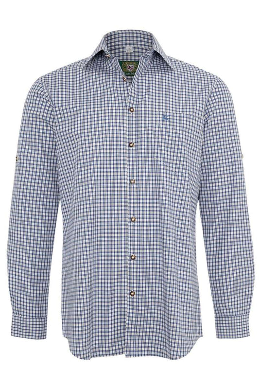 Trachtenhemd Herren OS Trachten – Regular Fit, Kornblau Kariert - Fasnacht24.ch