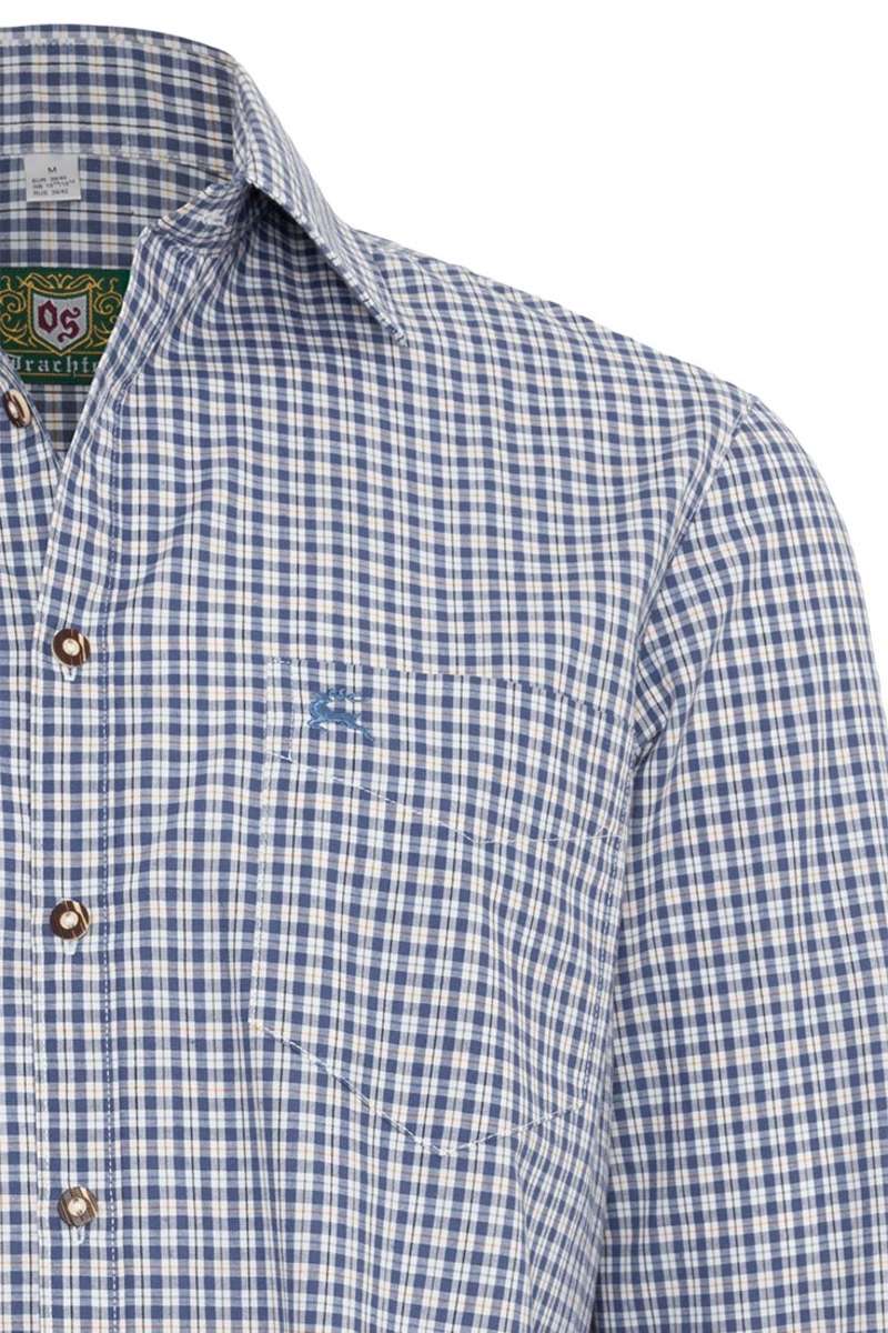 Herren Trachten Krempelarm Hemd Regular Fit Kornblau - Fasnacht24.ch