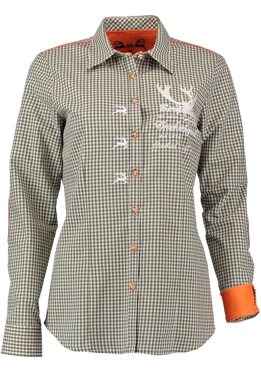 OS Trachten Dirndlbluse – Damen Bluse Olive Grün Bestickt - Fasnacht24.ch