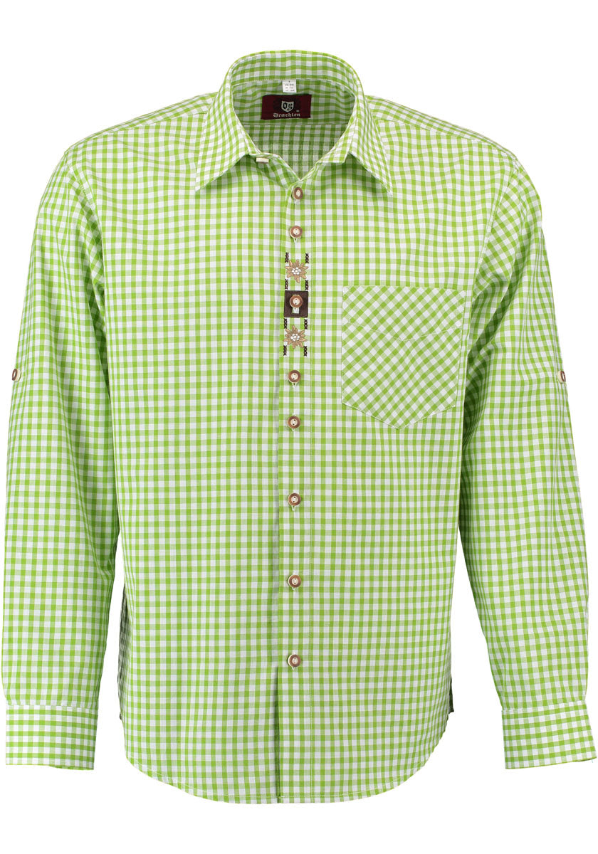Plaid Hemd OS Trachten – Regular Fit, Langarm, Grün Weiß - Fasnacht24.ch