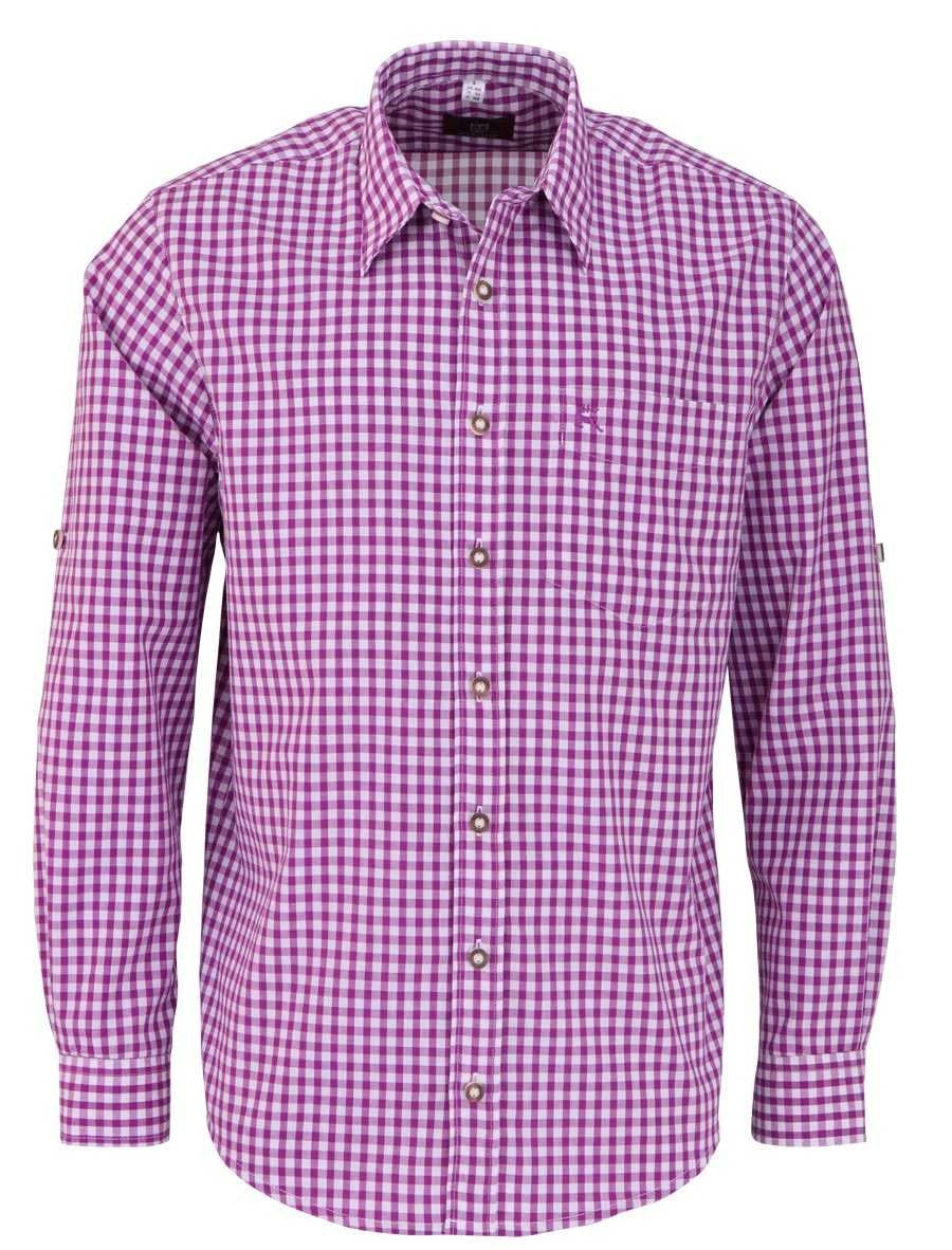 OS Trachten Trachtenhemd – Lila Kariertes Langarmhemd Für Herren - Fasnacht24.ch
