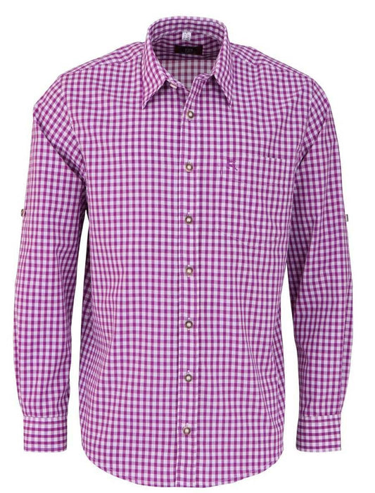 OS Trachten Trachtenhemd – Lila Kariertes Langarmhemd Für Herren - Fasnacht24.ch