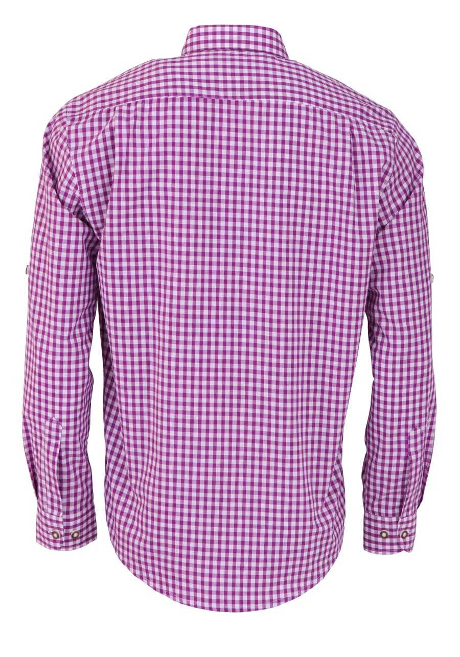 OS Trachten Trachtenhemd – Lila Kariertes Langarmhemd Für Herren - Fasnacht24.ch