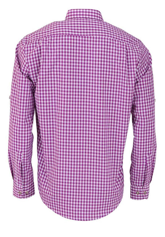 OS Trachten Trachtenhemd – Lila Kariertes Langarmhemd Für Herren - Fasnacht24.ch