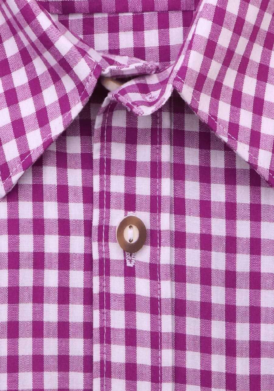 OS Trachten Trachtenhemd – Lila Kariertes Langarmhemd Für Herren - Fasnacht24.ch