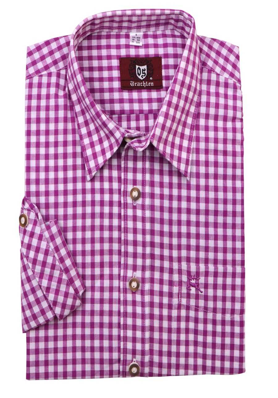 OS Trachten Trachtenhemd – Lila Kariertes Langarmhemd Für Herren - Fasnacht24.ch