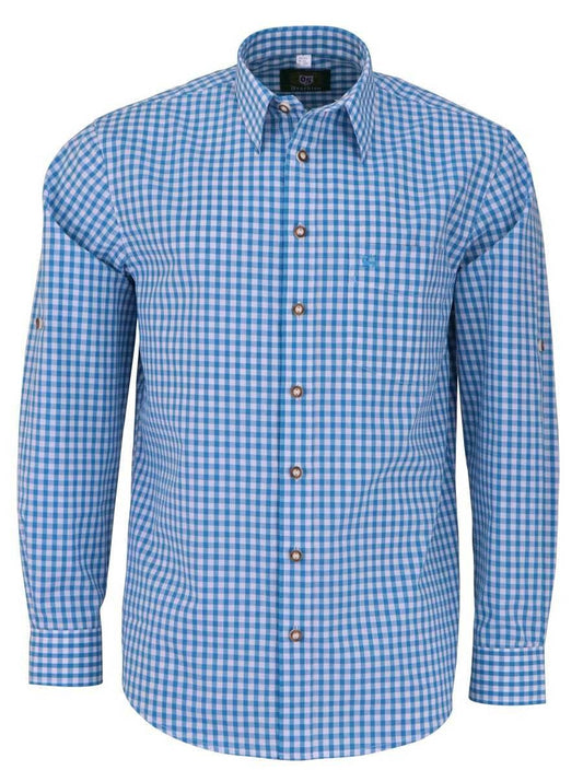 OS Trachten Trachtenhemd – Regular Fit, Langarm, Türkis Kariert - Fasnacht24.ch